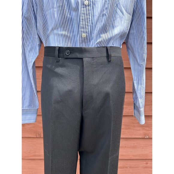 Calvin Klein Wool Dress Pants Black Pinstripe Career Trousers 33R‎ Waist 35x31 - Picture 1 of 7